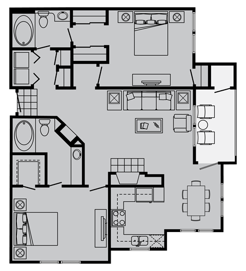 Floor plan for 2 beds, 2 baths, 1092 sqft